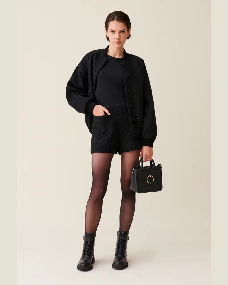 Claudie Pierlot Kurze schwarze Tweed-Shorts Schwarz