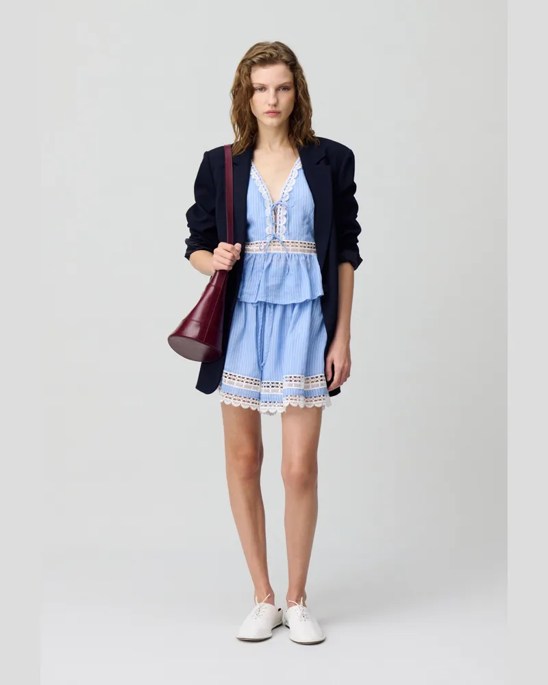 Claudie Pierlot Gestreiftes Top Rüschen und Spitze Zweifarbig