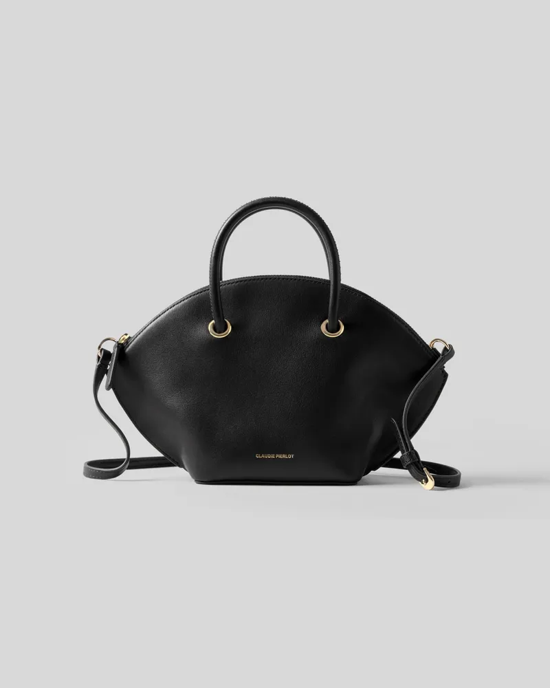 Claudie Pierlot Glattledertasche mit Goldringen Schwarz