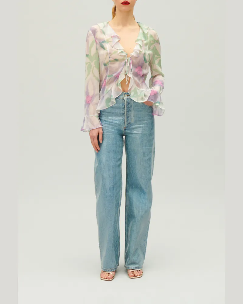 Claudie Pierlot Seiden-Hemdbluse mit Aquarell-Print Heller