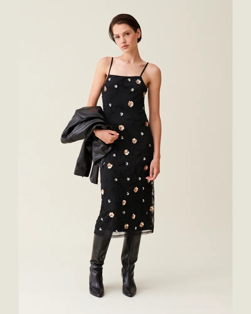 Claudie Pierlot Langes fließendes Kleid Pailletten Schwarz