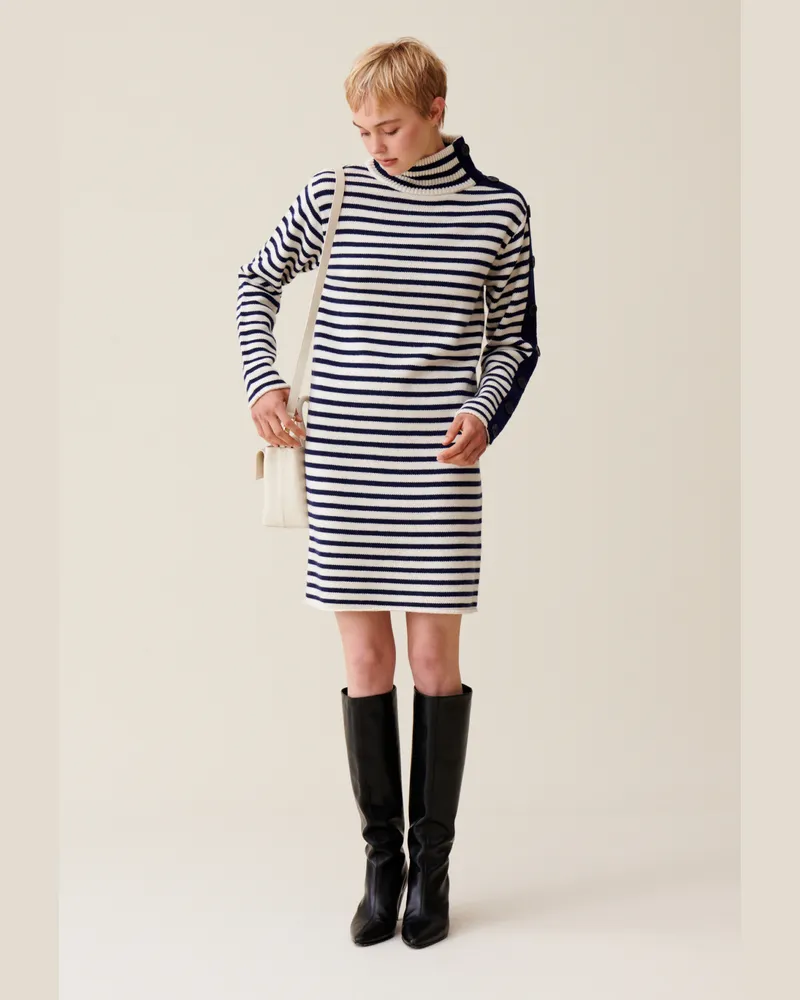Claudie Pierlot Gestreiftes Kleid mit Rollkragen Zweifarbig