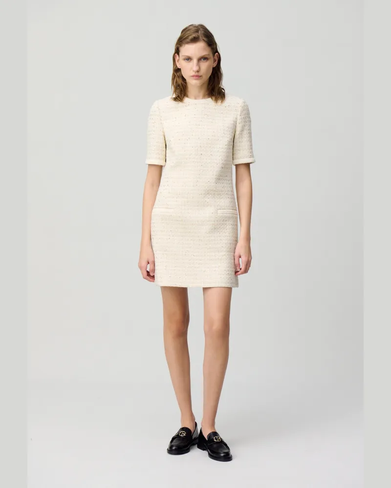 Claudie Pierlot Tweed-Kleid kurz Ecru