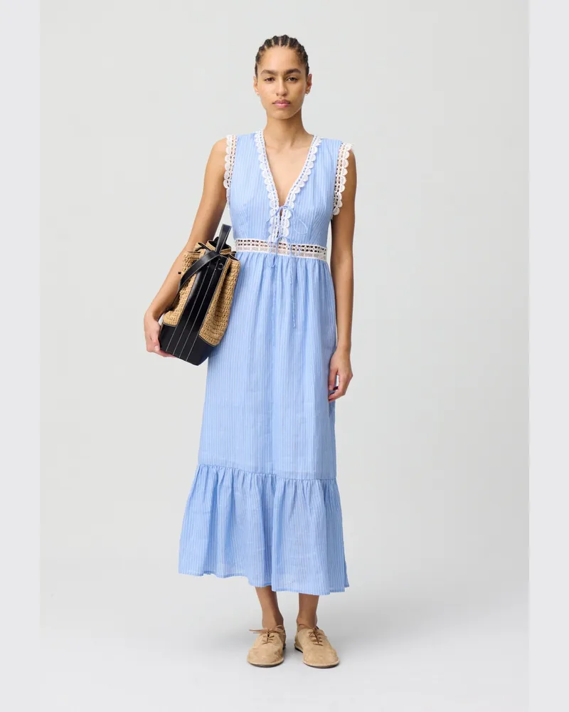 Claudie Pierlot Langes gestreiftes Spitzenkleid Zweifarbig