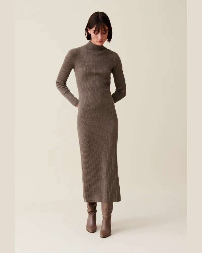 Claudie Pierlot Strickkleid mit Stehkragen Taupe