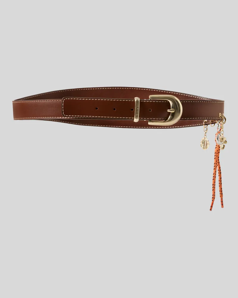 Claudie Pierlot Ledergürtel mit Ösen und Charms Kamel