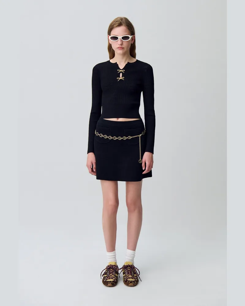 Claudie Pierlot Feinstrickpullover mit Schleifen Schwarz