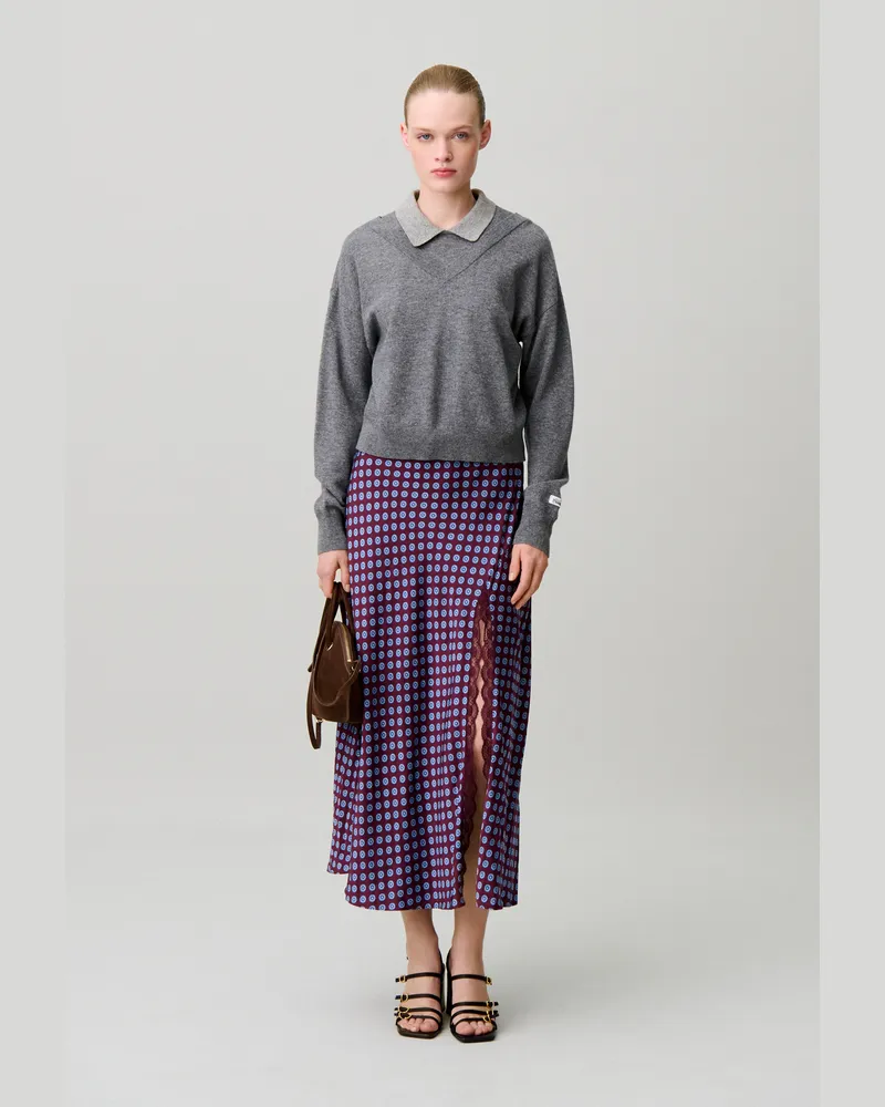 Claudie Pierlot Wollpullover mit V-Ausschnitt Grau