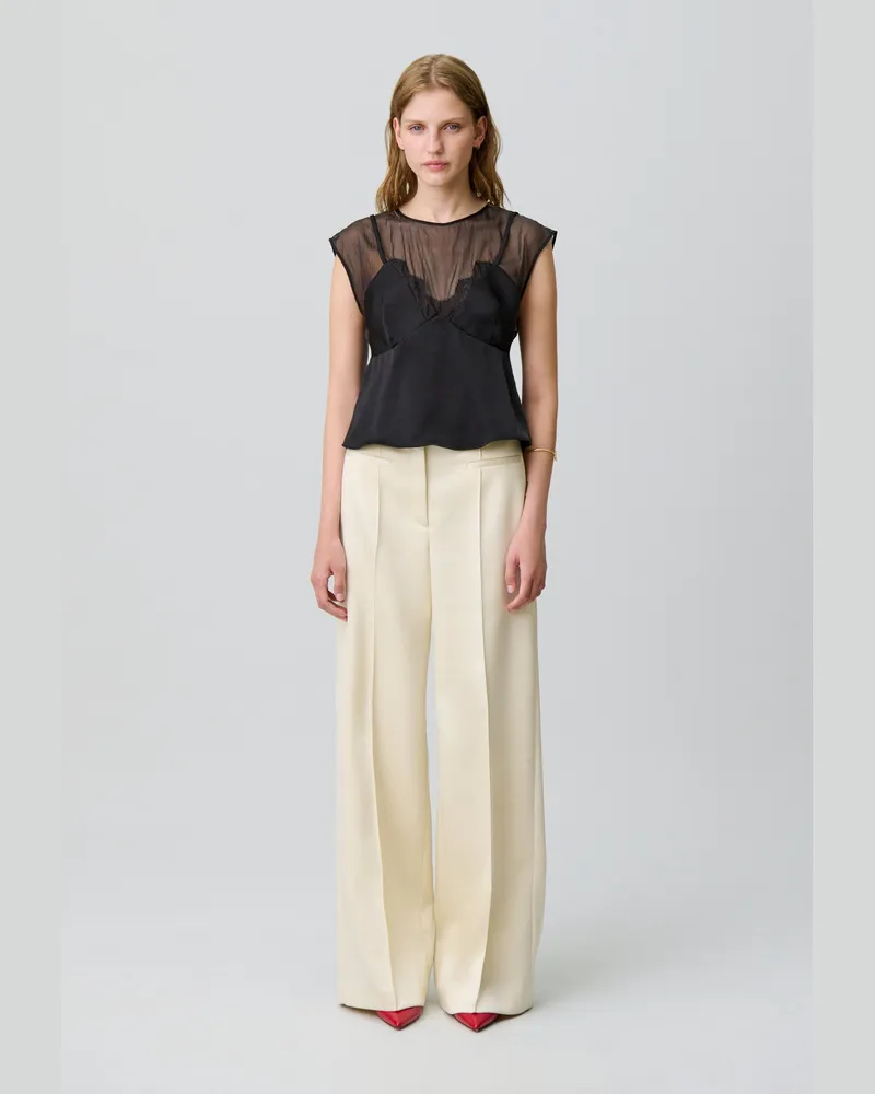 Claudie Pierlot Fließendes Top mit Spitzendetails Schwarz