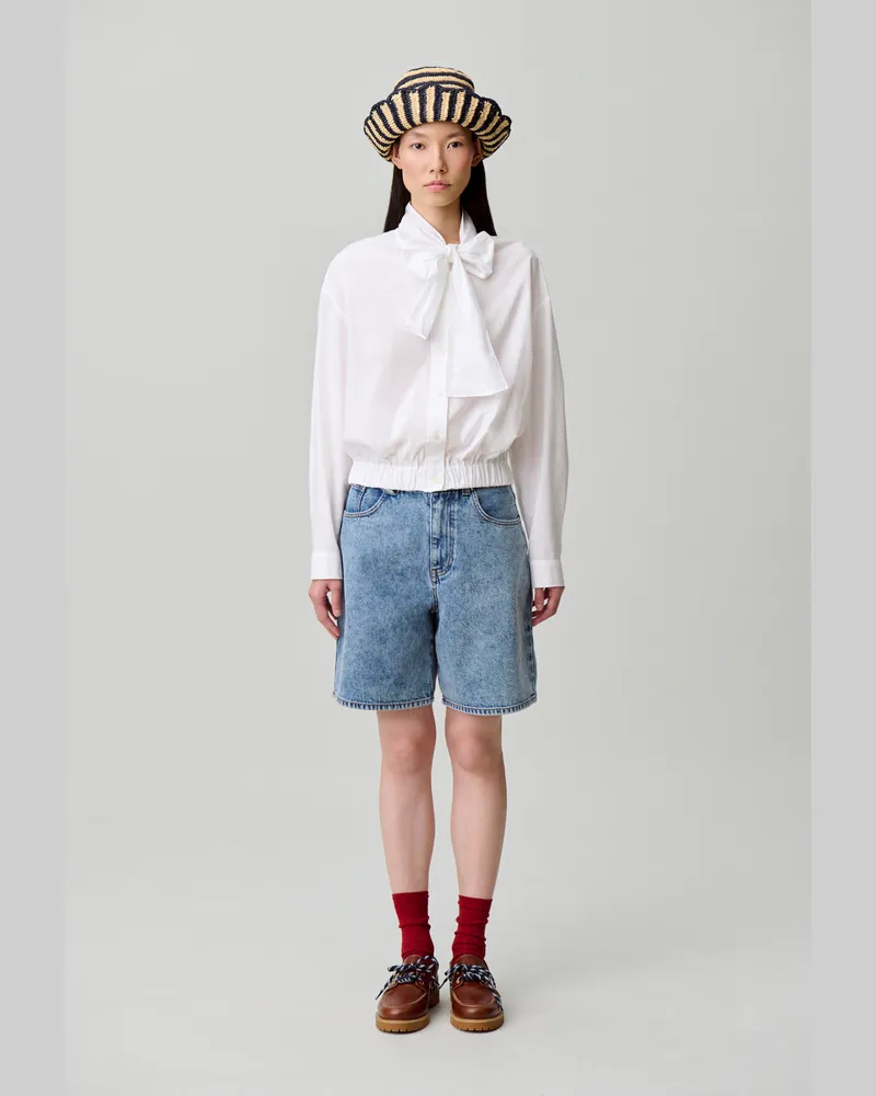 Claudie Pierlot Popeline-Bluse mit Schluppenkragen Weiß