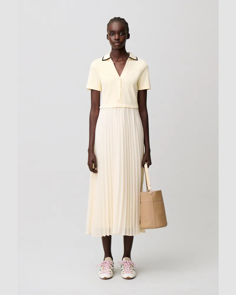 Claudie Pierlot Kleid in Materialmix-Lagenoptik Vanille