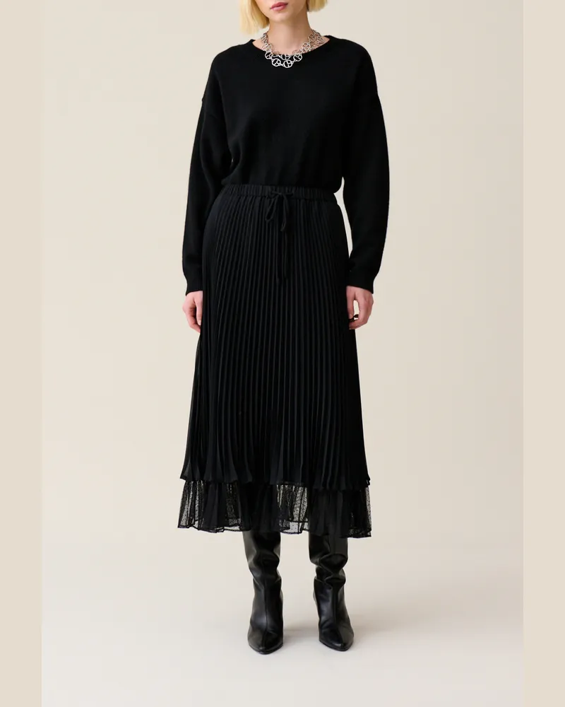 Claudie Pierlot Schwarzer fließender Plisseerock Schwarz