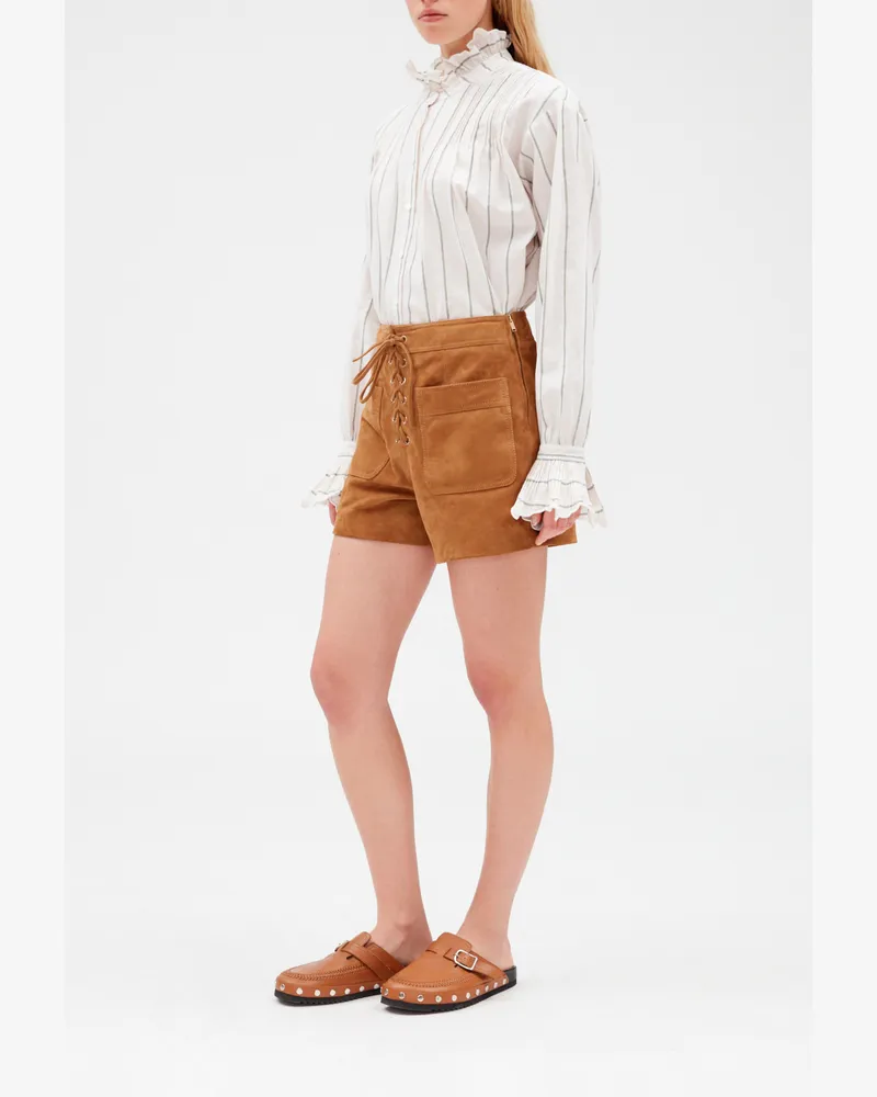 Claudie Pierlot Veloursleder-Shorts, camel Kamel