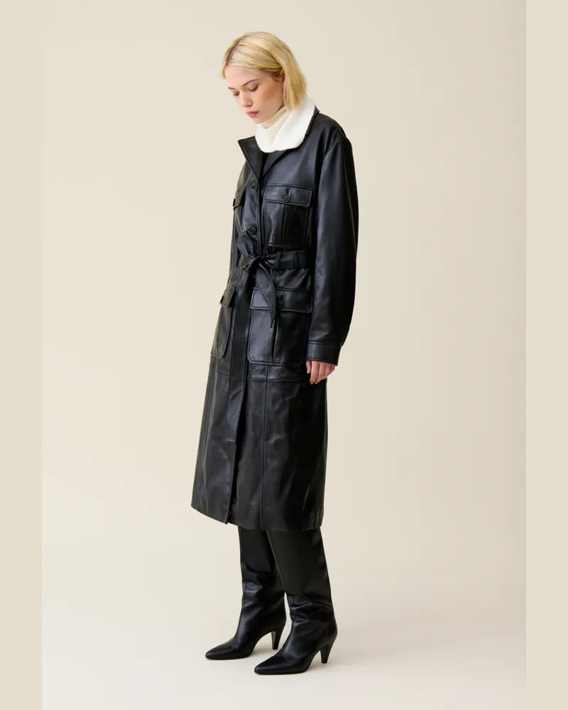 Claudie Pierlot Leder-Trenchcoat mit Revers Schwarz