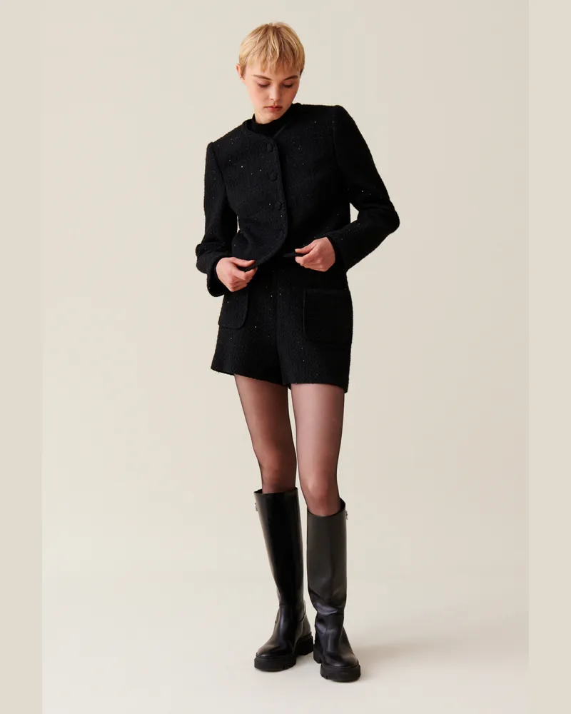 Claudie Pierlot Schwarze Tweedjacke gerade Schwarz