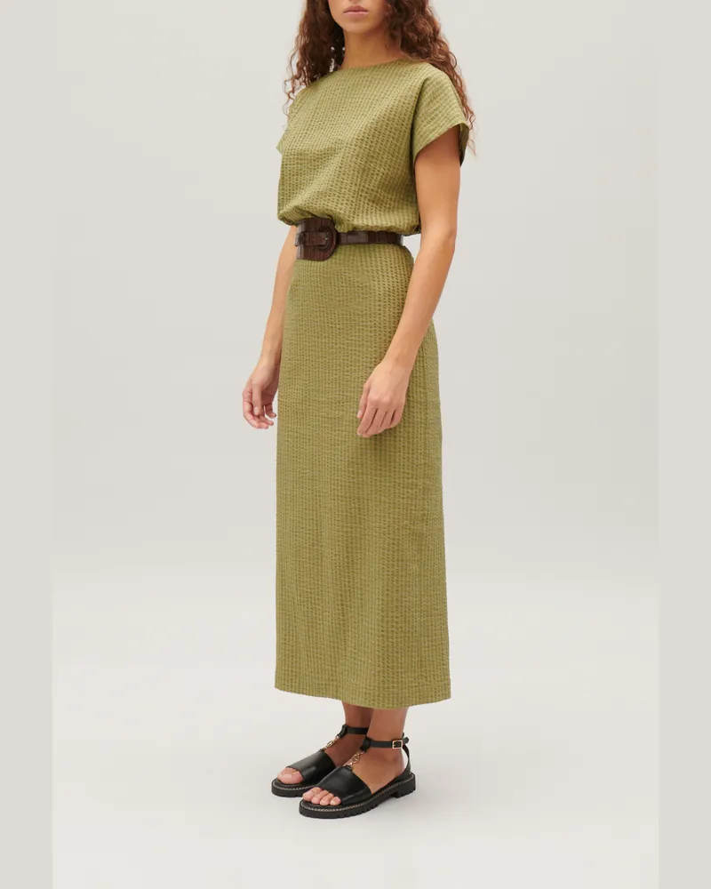 Claudie Pierlot Midi-Kleid mit Streifen-Design Khaki