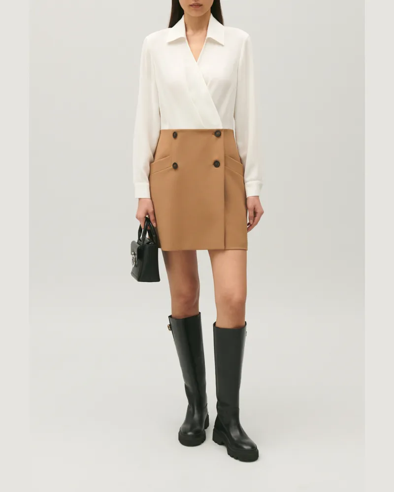 Claudie Pierlot Kurzes, tailliertes Kleid, zweifarbig Zweifarbig