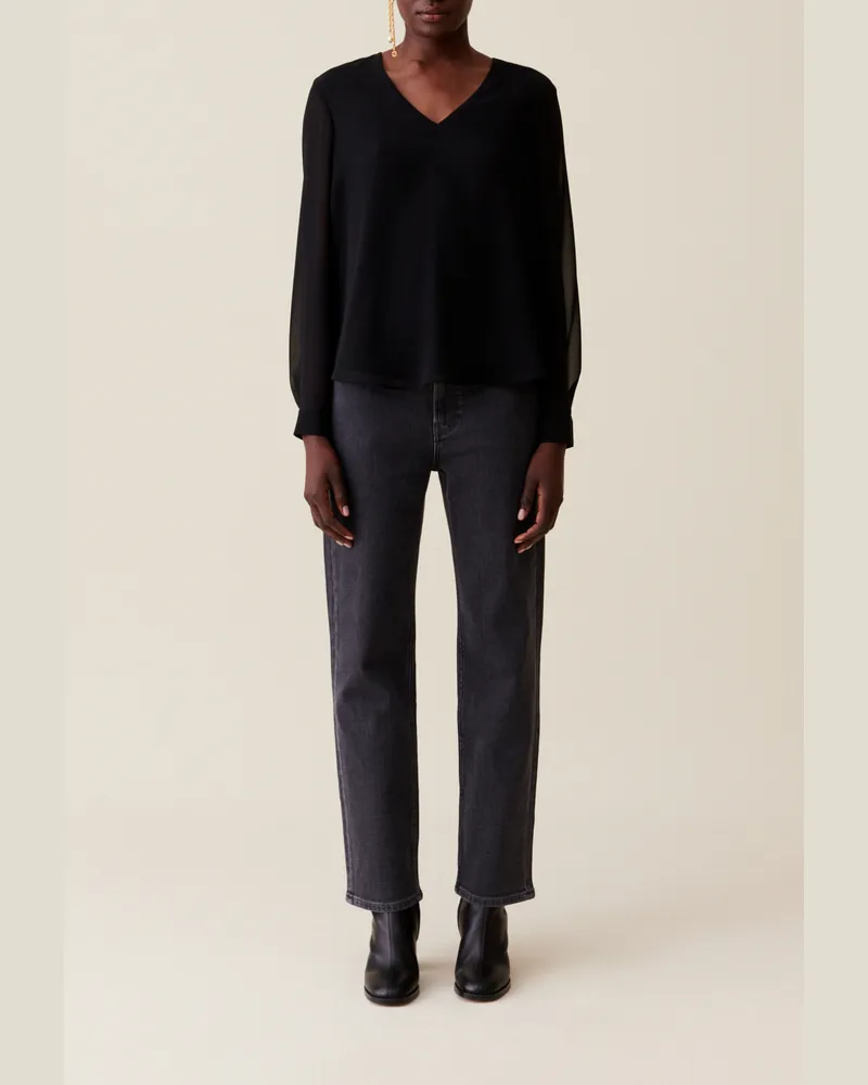 Claudie Pierlot Fließende Bluse mit V-Ausschnitt Schwarz