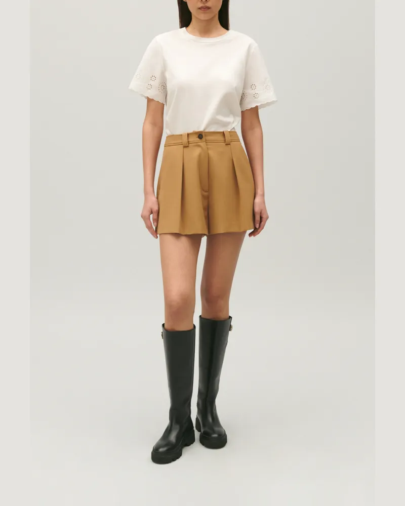 Claudie Pierlot Shorts mit hoher Taille Camel Nougat