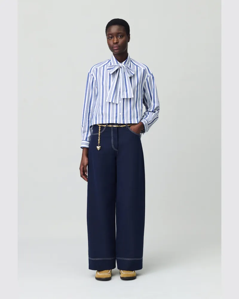 Claudie Pierlot Gestreiftes Hemd Schleifenkragen Zweifarbig