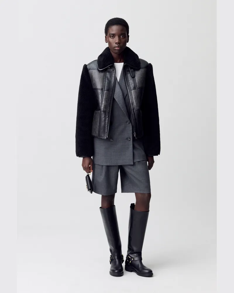 Claudie Pierlot Bimaterialer Blouson Noir