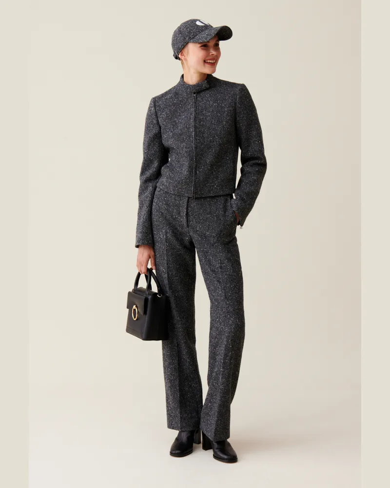 Claudie Pierlot Kurze Jacke aus grauer Wollmischung Grau-meliert