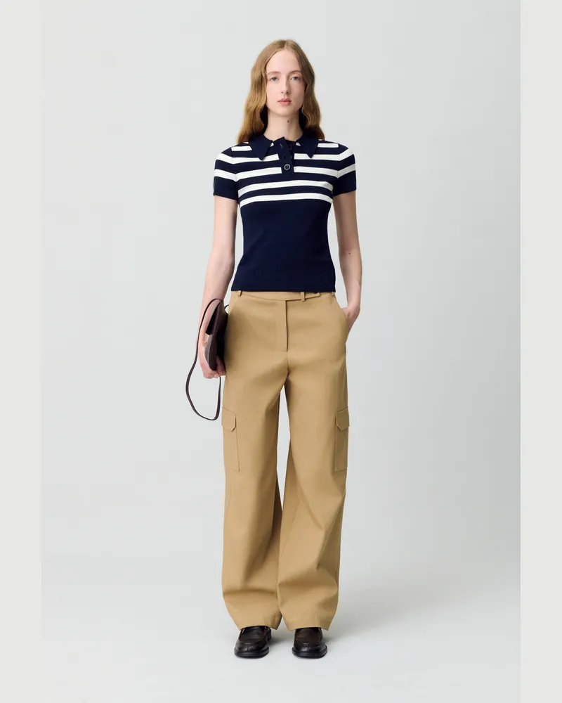 Claudie Pierlot Hochwertiges Polohemd aus Strick Zweifarbig
