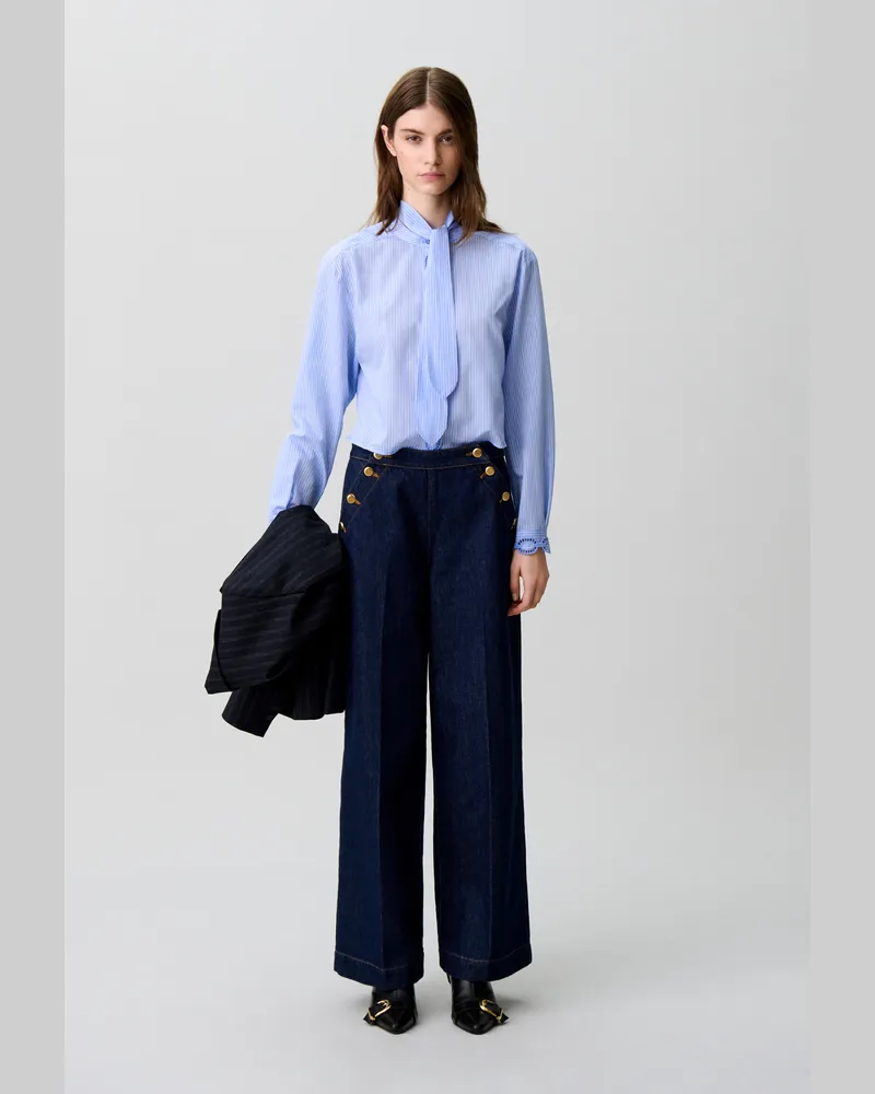 Claudie Pierlot Weite Marlene-Jeans mit Knopfleiste Denim-raw
