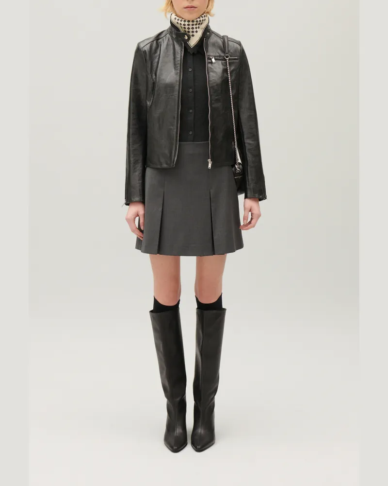 Claudie Pierlot Bikerjacke aus schwarzem Leder Schwarz