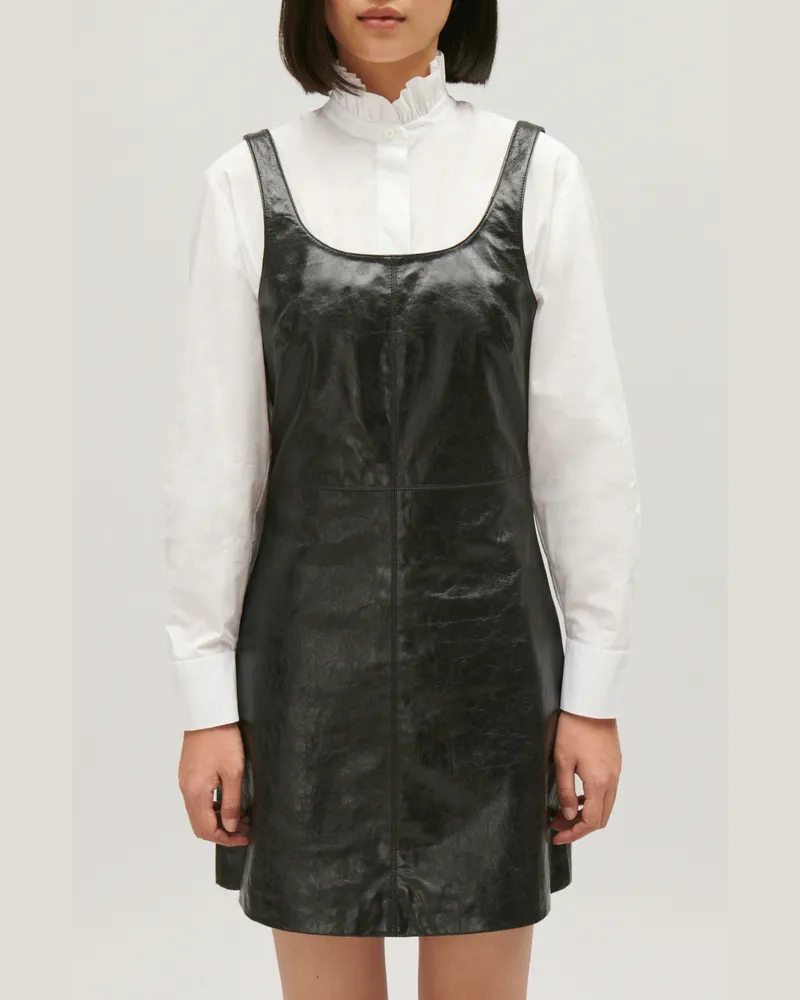 Claudie Pierlot Kurzes Chasuble Kleid schwarzes Leder Schwarz
