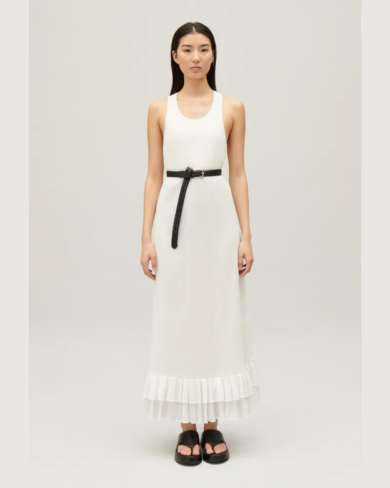 Claudie Pierlot Midi-Kleid mit Volantbesatz Ecru