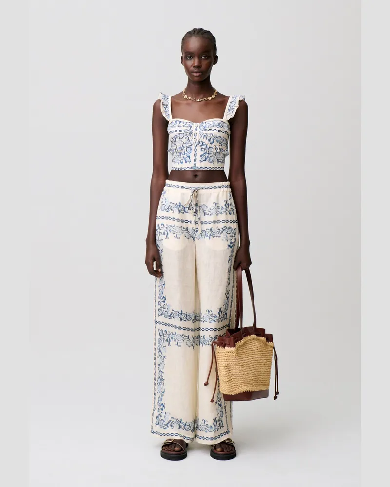 Claudie Pierlot Leinen-Bustier mit Volants Heller