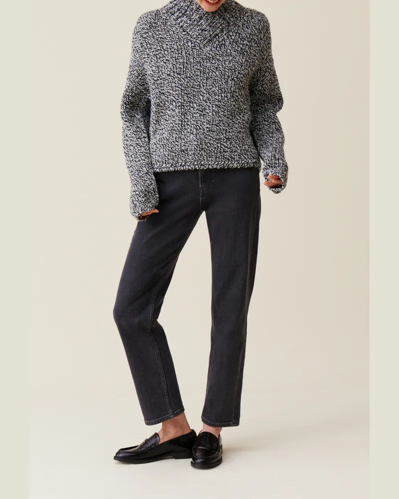 Claudie Pierlot Grober Strickpullover V-Ausschnitt Grau-meliert