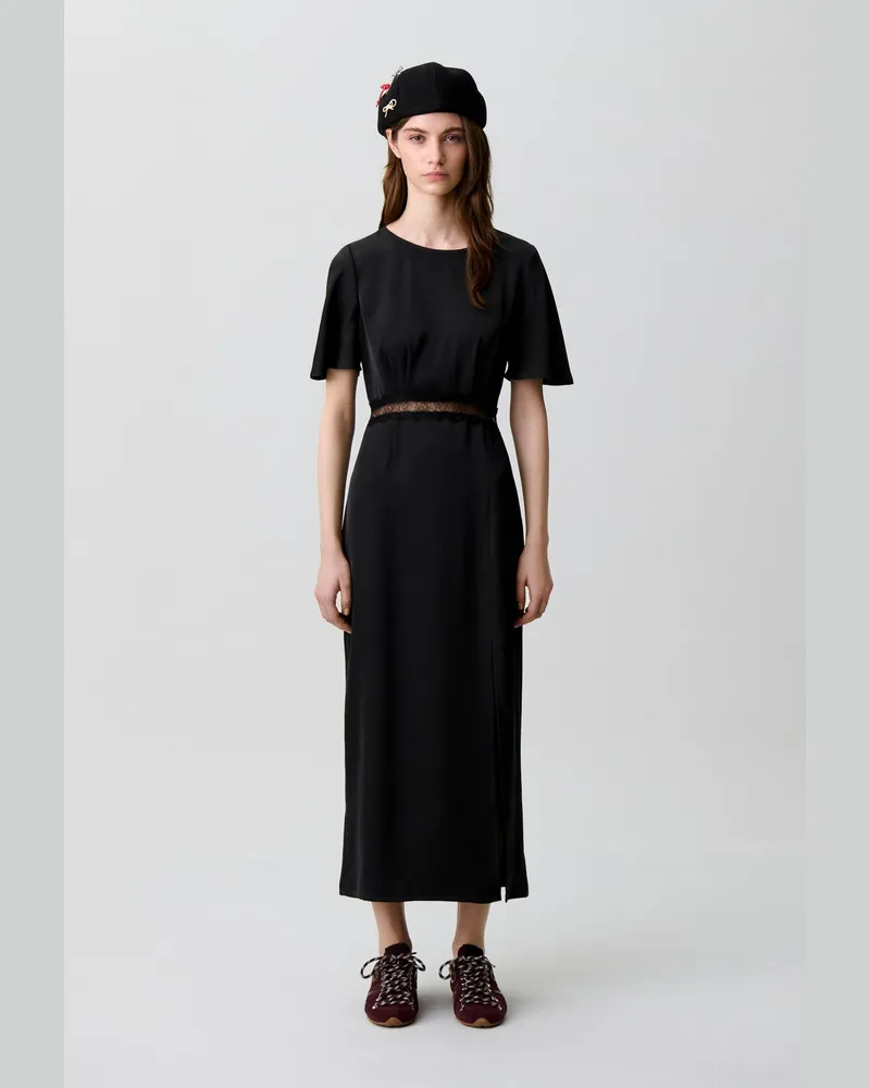 Claudie Pierlot Rückenfreies Satinkleid mit Spitze Schwarz