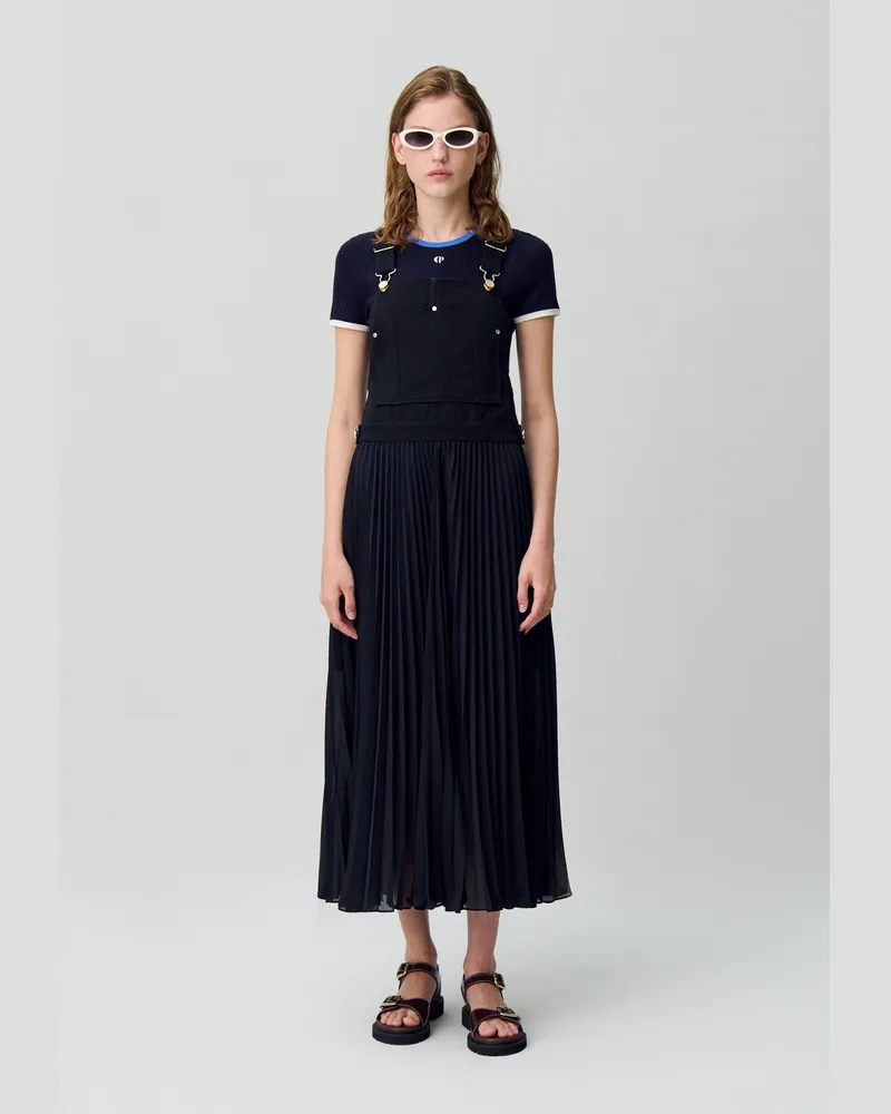 Claudie Pierlot Plissiertes Maxikleid Schwarz