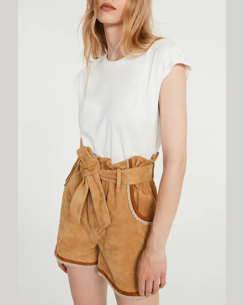 Claudie Pierlot Leder-Shorts Honig