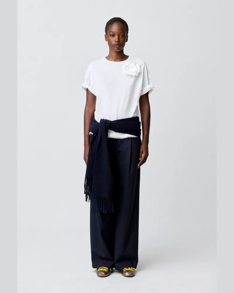 Claudie Pierlot Jersey-T-Shirt Blumen Ton-in-Ton Ecru