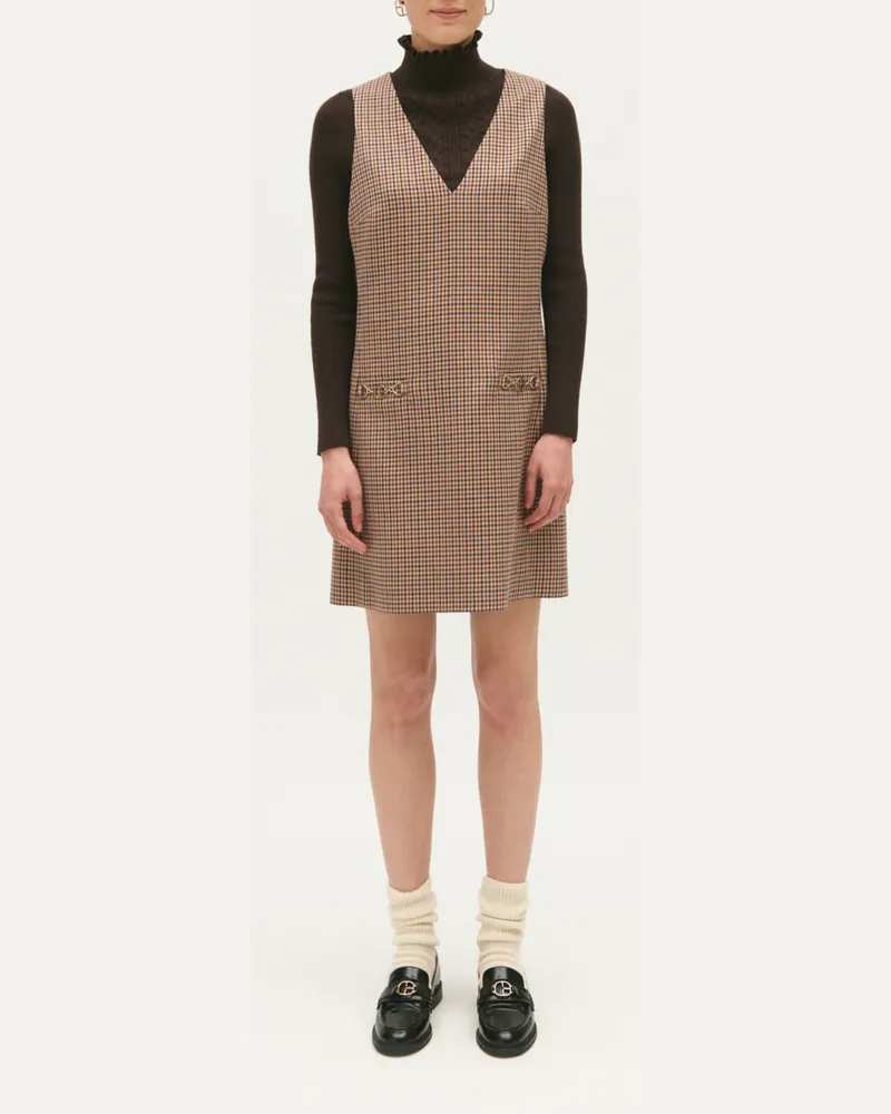 Claudie Pierlot Kamelfarbenes kurzes Kleid mit Print Multico