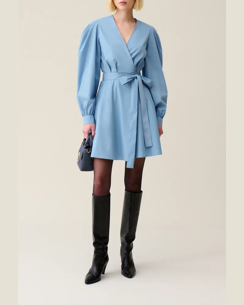 Claudie Pierlot Kurzes Kleid mit Ballonärmeln, blau Himmel-blau