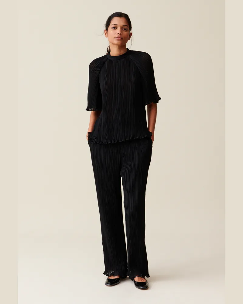 Claudie Pierlot Plissierte Hose mit Volant Schwarz