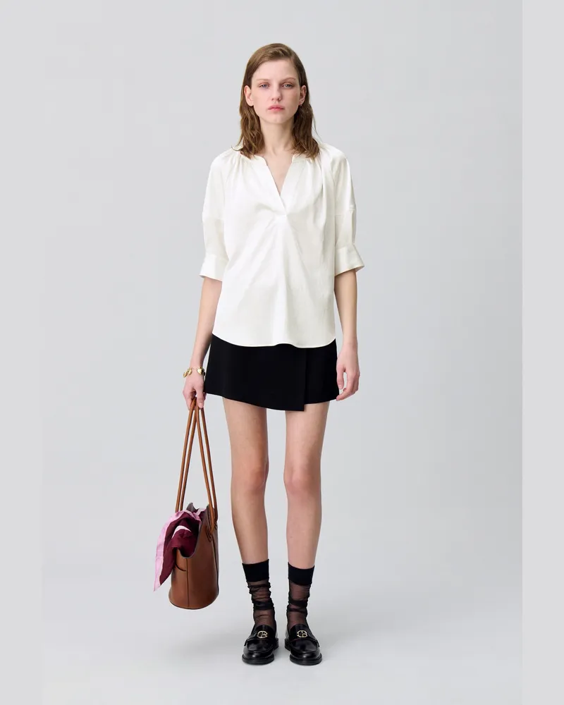 Claudie Pierlot Fließende Bluse mit Tunesien-Kragen Weiß