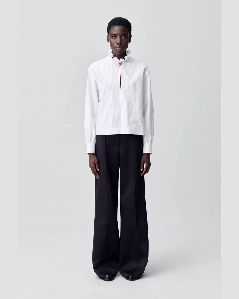Claudie Pierlot Gestreifte, fließende Bluse Weiß