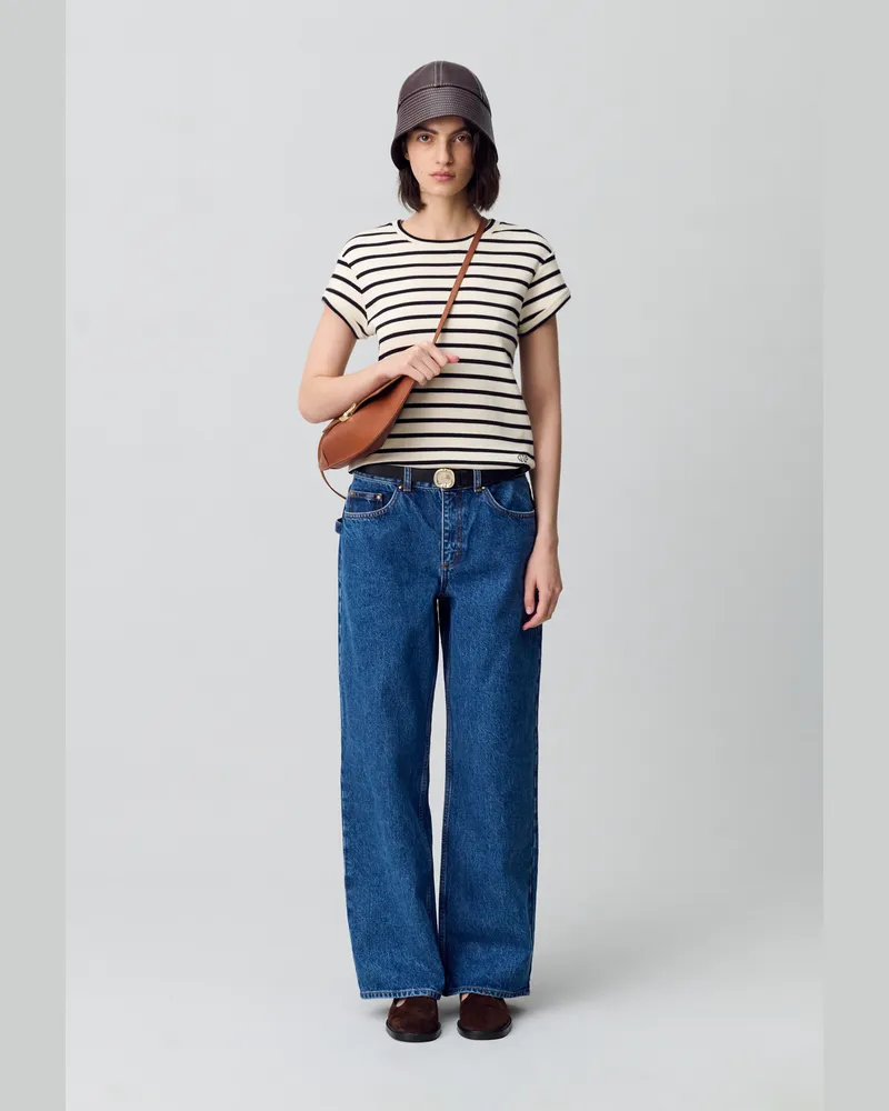 Claudie Pierlot Gestreiftes Kurzarm-T-Shirt Zweifarbig