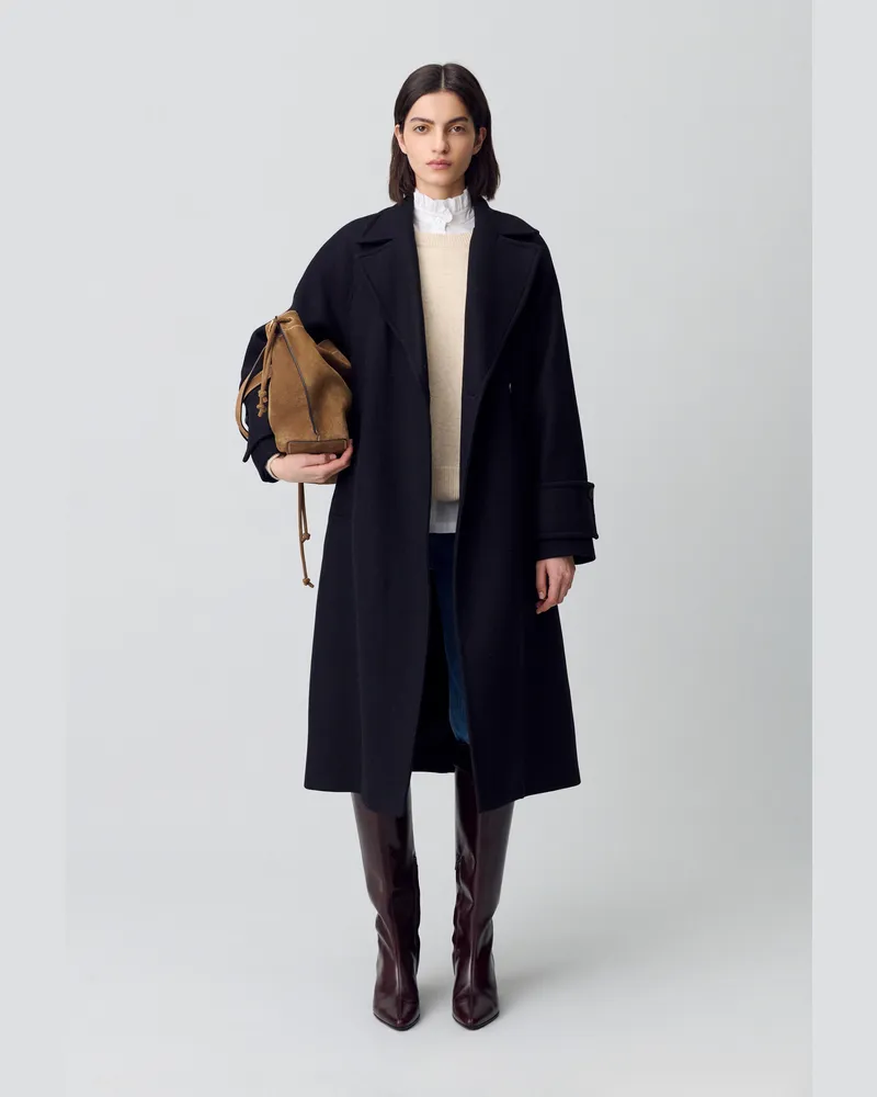 Claudie Pierlot Mittellanger Mantel aus Wollmischgewebe Schwarz