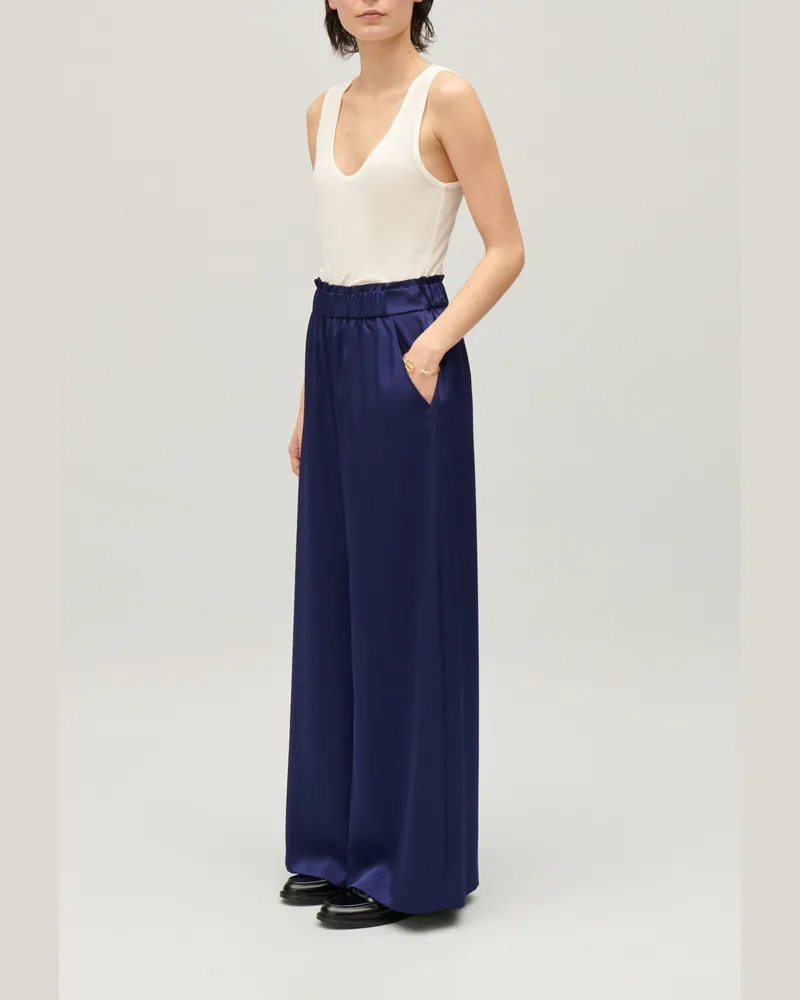 Claudie Pierlot Weite Hose mit gesmoktem Bund Indigo