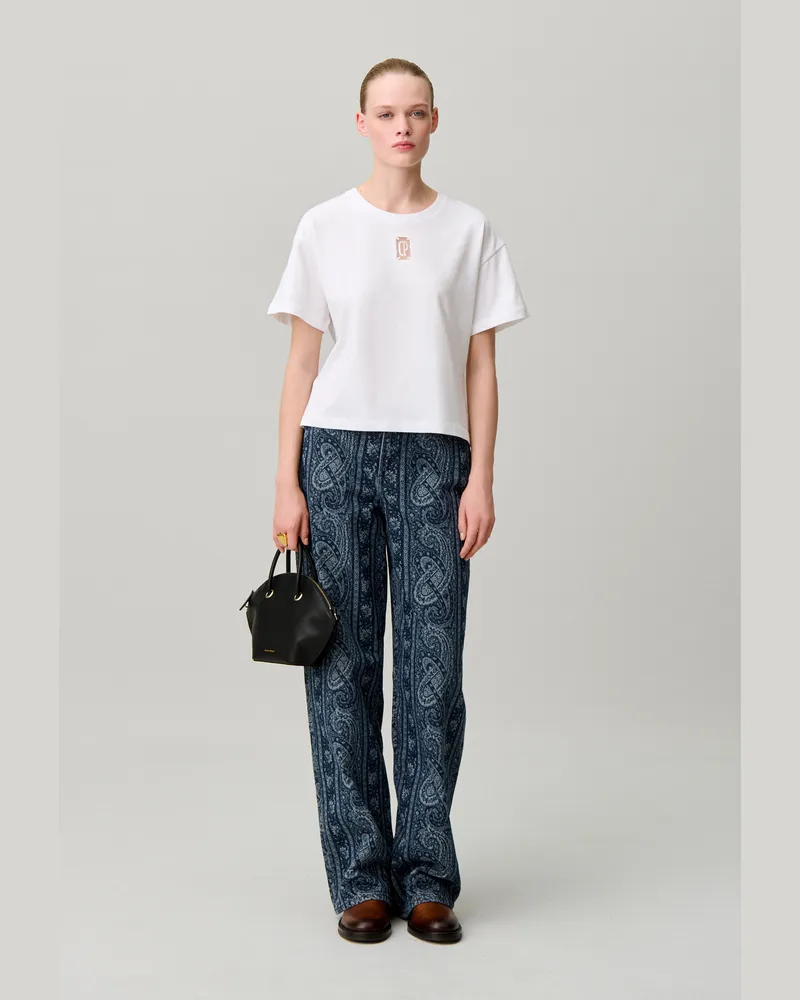 Claudie Pierlot Weites Baumwoll-T-Shirt, kurz Ecru
