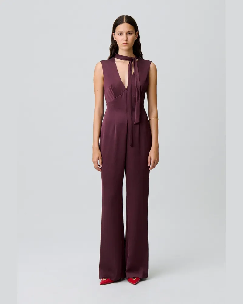 Claudie Pierlot Fließender Satin-Jumpsuit Aubergine