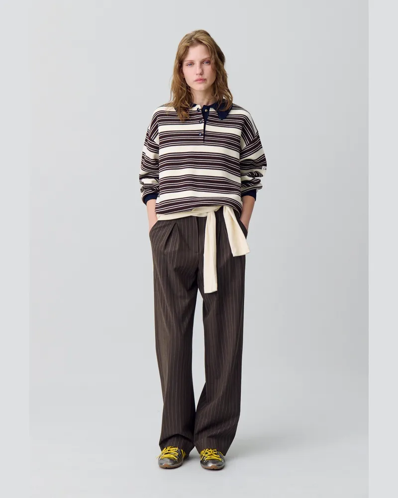Claudie Pierlot Polohemd mit breiten Streifen Braun