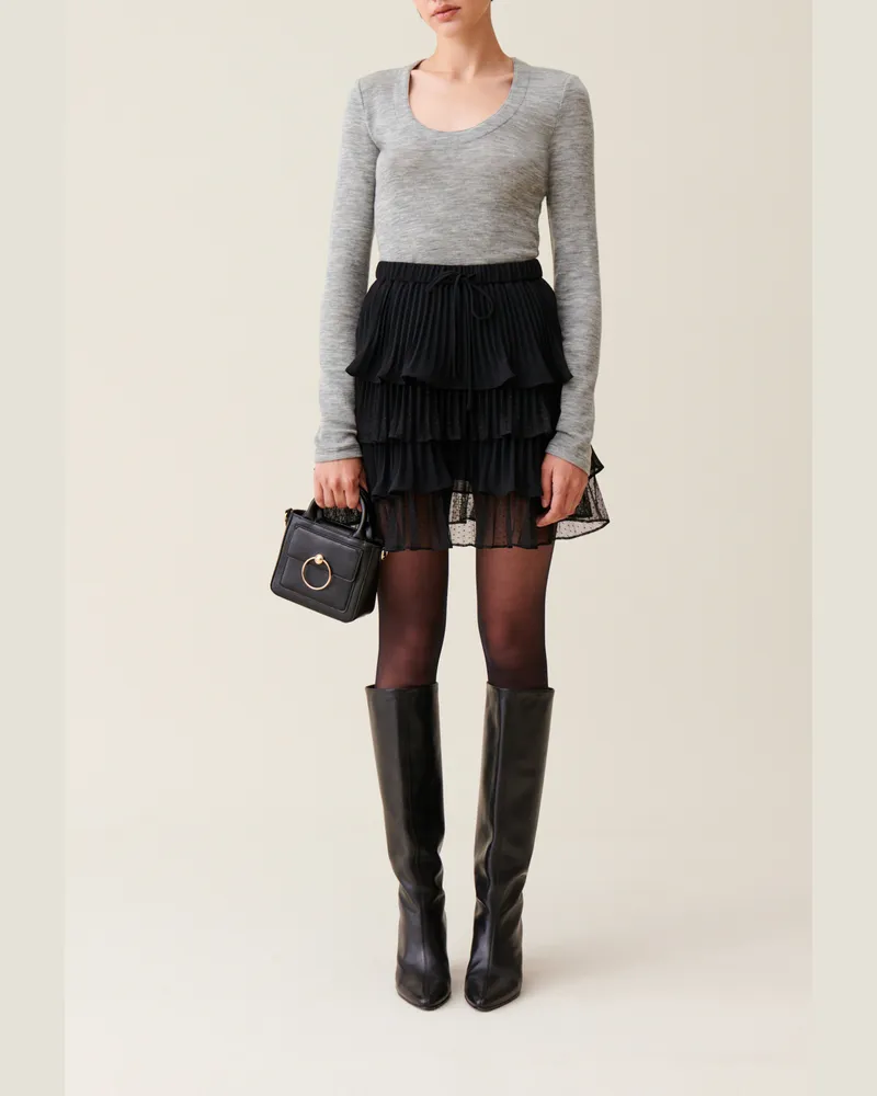 Claudie Pierlot Schwarzer kurzer Rock Rüschen Schwarz