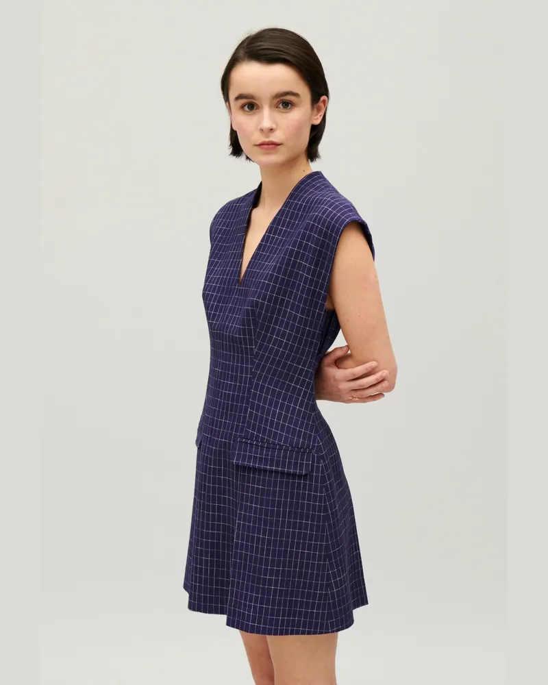 Claudie Pierlot Kurzes Kleid mit Karomuster Indigoblau Indigo